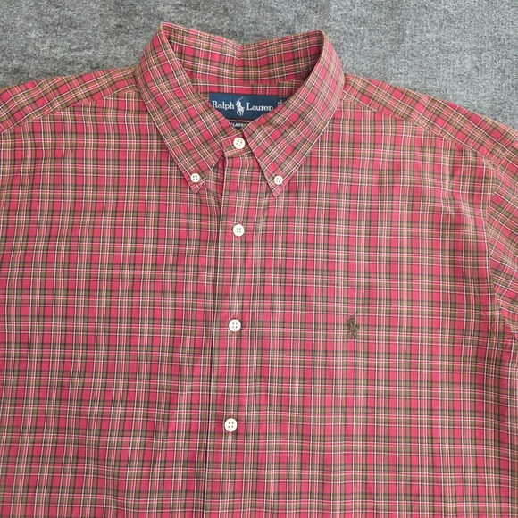 Ralph‎ Lauren Shirt Mens XL Red Tan Plaid Classic Fit Long Sleeve Button Down - Picture 2 of 9